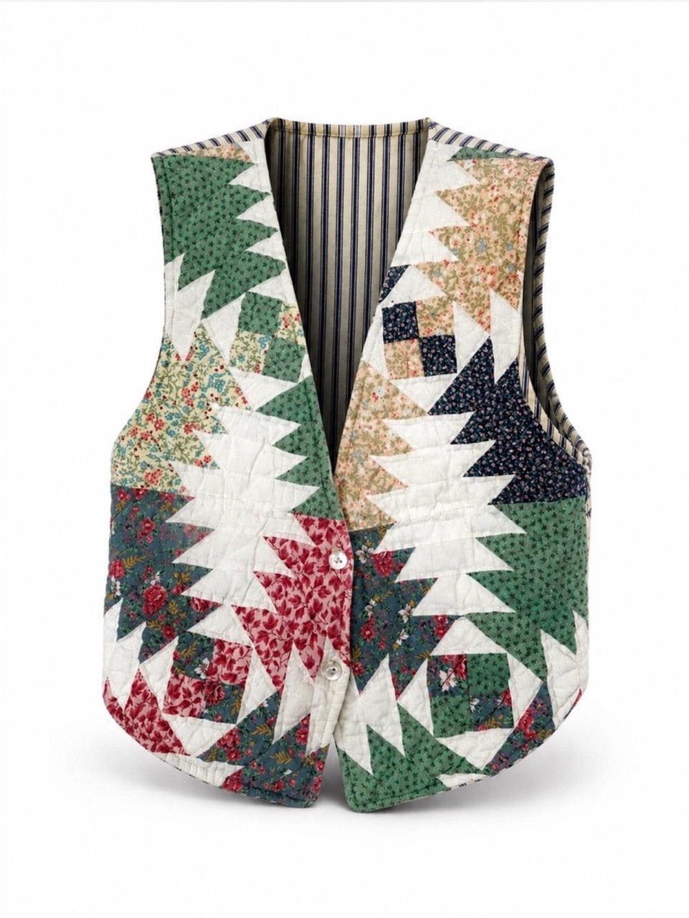 American Vintage Handmade Quilted Reversible Patchwork Cottage Core Button Vest
